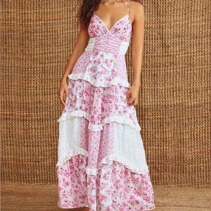 Floral Pink and White Tiered Maxi Dress